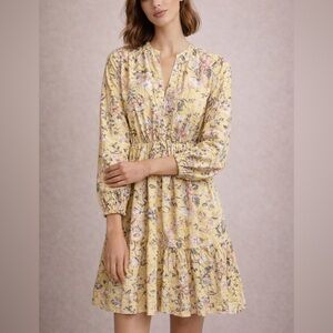 NWT FRYE Yellow Floral Long Sleeve Cotton Dress Size S